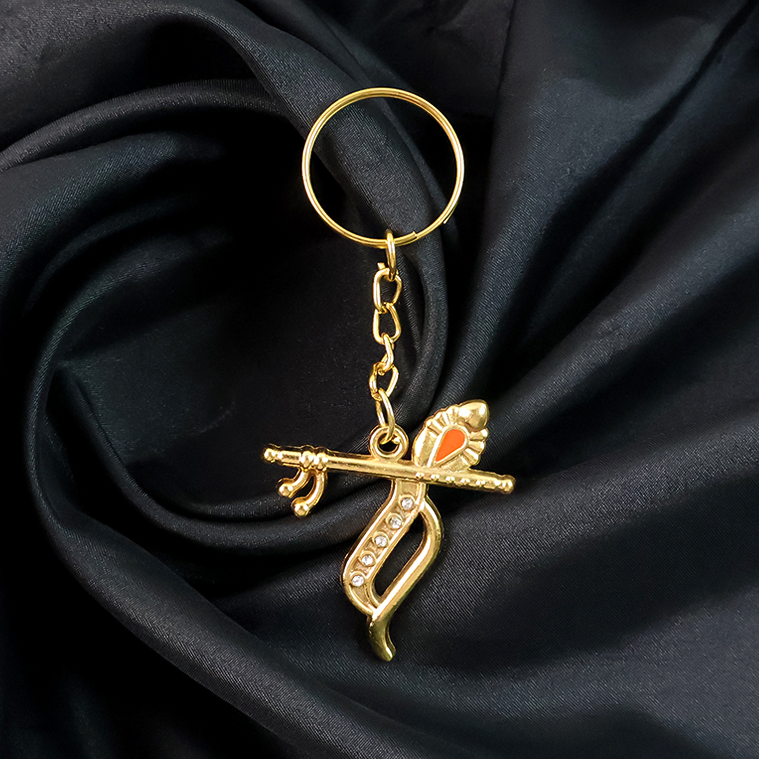 Flute And Peacock Feather Krishna Design Keychain (1 Pc) - Image 4