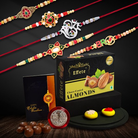 Rakhi Combo Set With Choco Almonds Rakhis Card